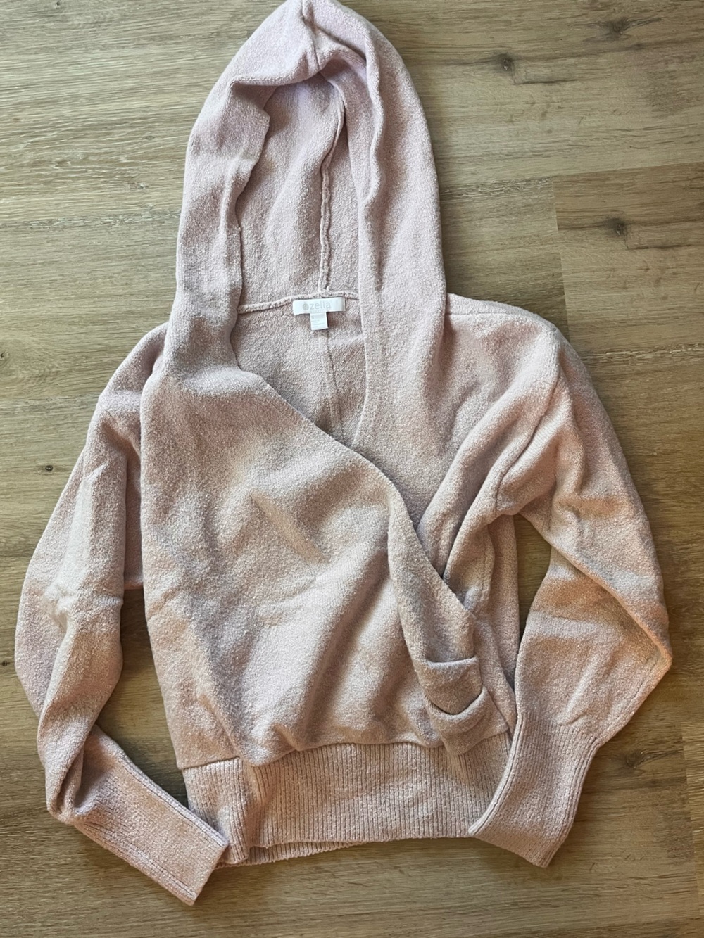 Zella Mauve Pink Hooded Knit Wrap Sweater